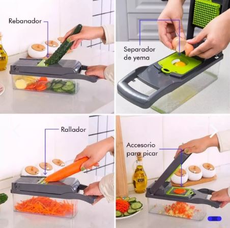 Picador de Verduras 15 en 1 Multifuncional – Cuchillas Intercambiables Acero Inoxidable