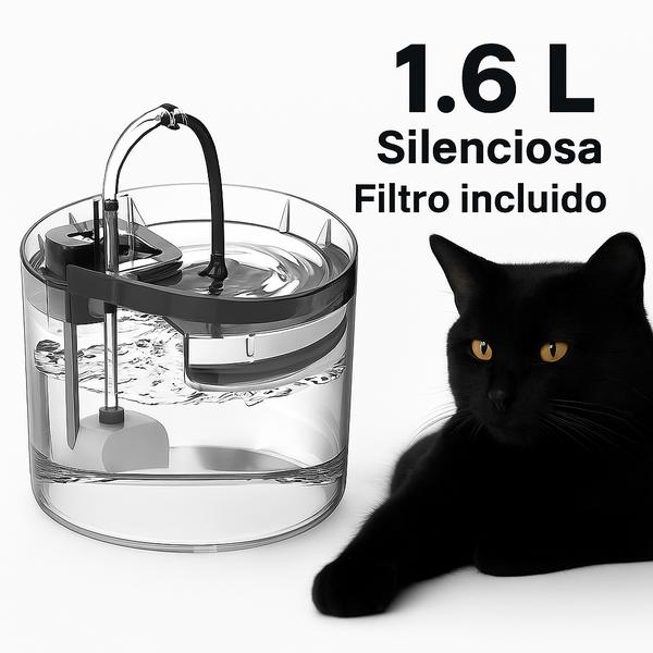 Fuente de Agua para Mascotas 1.8 L – Silenciosa y con Filtración Visible
